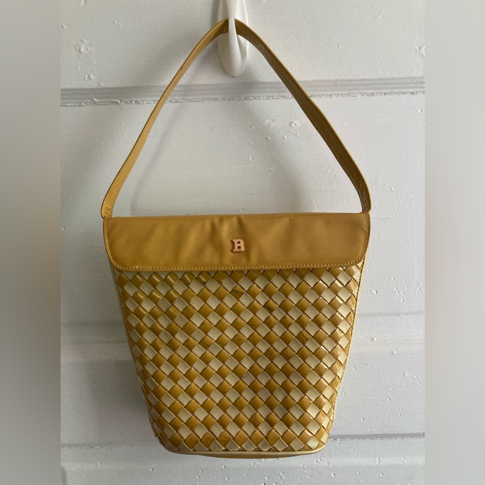 Bally Vintage Yellow Woven Leather Handbag